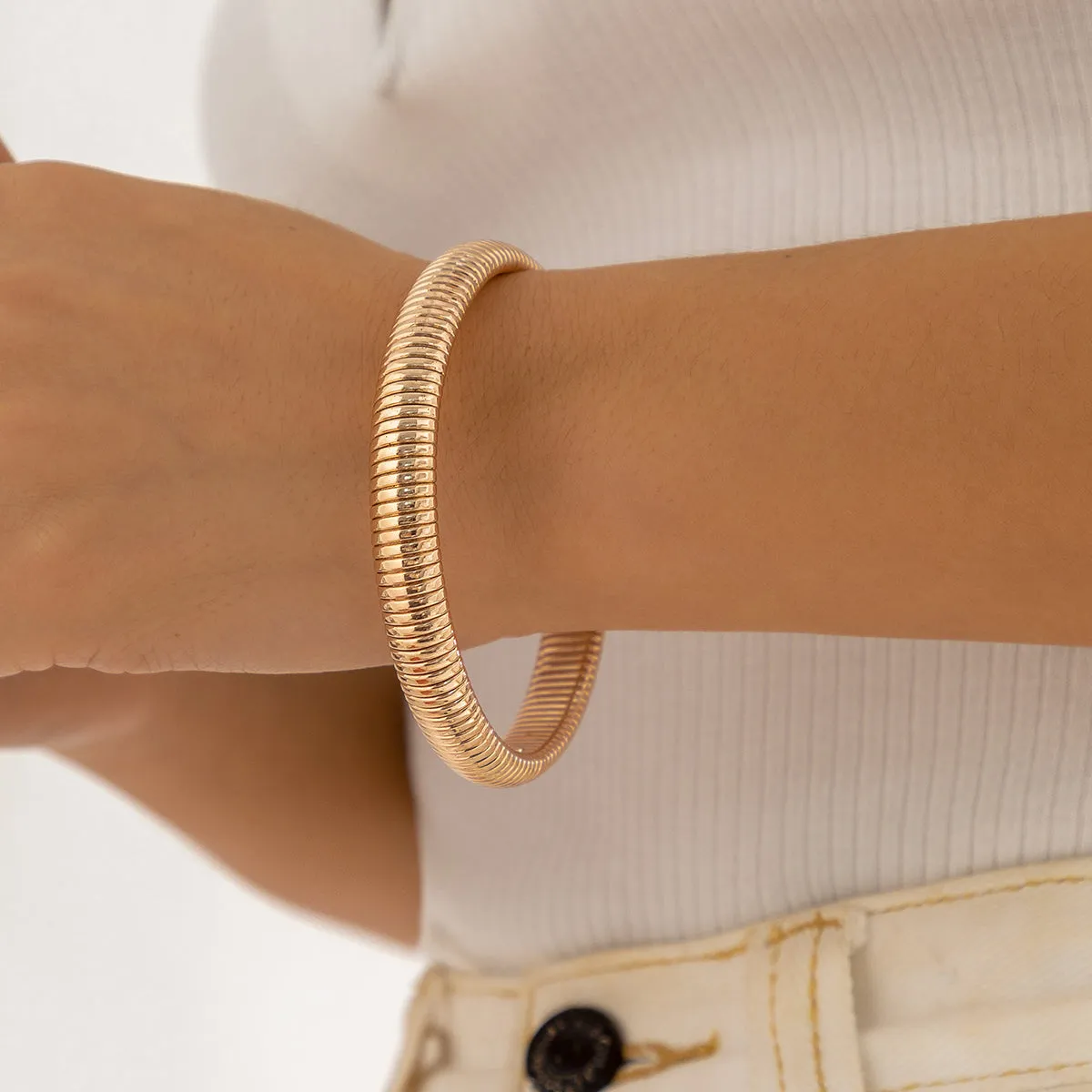 18K Rose Gold-Plated Herringbone Bangle