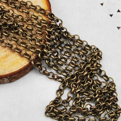 3.8mm Brass Antiqued Bronze Rolo Chain,Handmade,sold 25 meters per Roll