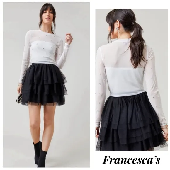 (60)New Francesca’s Deonne Tulle Flippy Mini Skirt