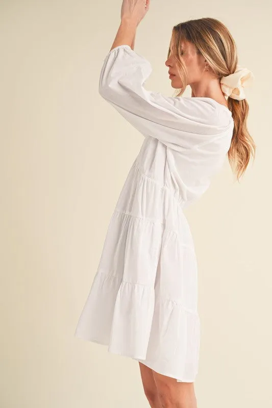 Aemi   Co Notched Balloon Sleeve Tiered Mini Dress