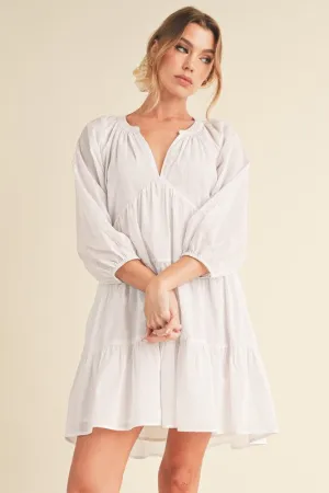 Aemi   Co Notched Balloon Sleeve Tiered Mini Dress