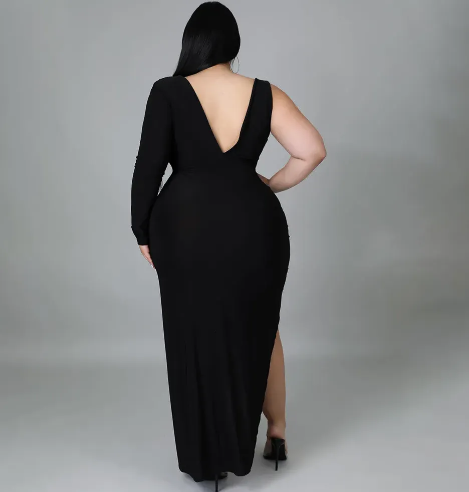 Amina Plus Size One-Shoulder Cutout Bodycon Maxi Dress