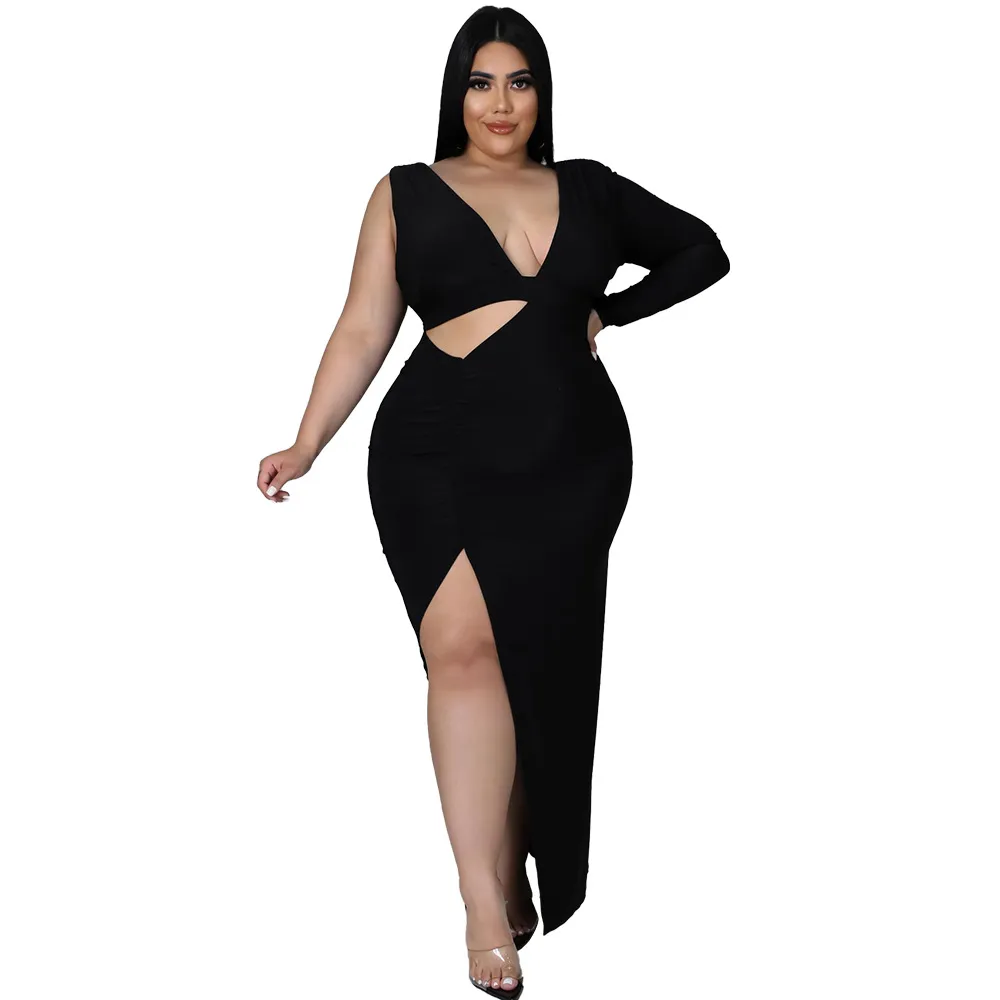 Amina Plus Size One-Shoulder Cutout Bodycon Maxi Dress