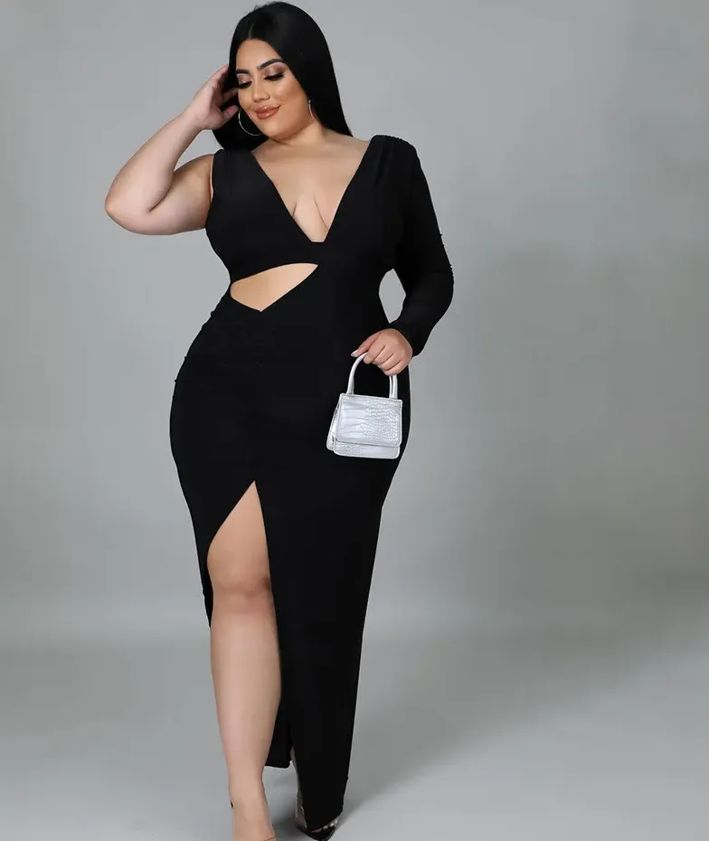Amina Plus Size One-Shoulder Cutout Bodycon Maxi Dress