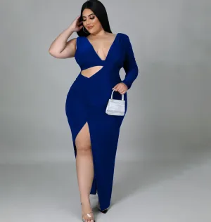 Amina Plus Size One-Shoulder Cutout Bodycon Maxi Dress