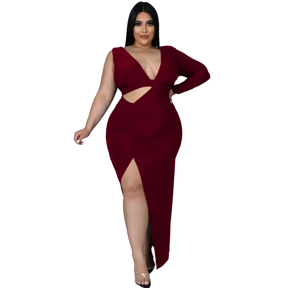 Amina Plus Size One-Shoulder Cutout Bodycon Maxi Dress