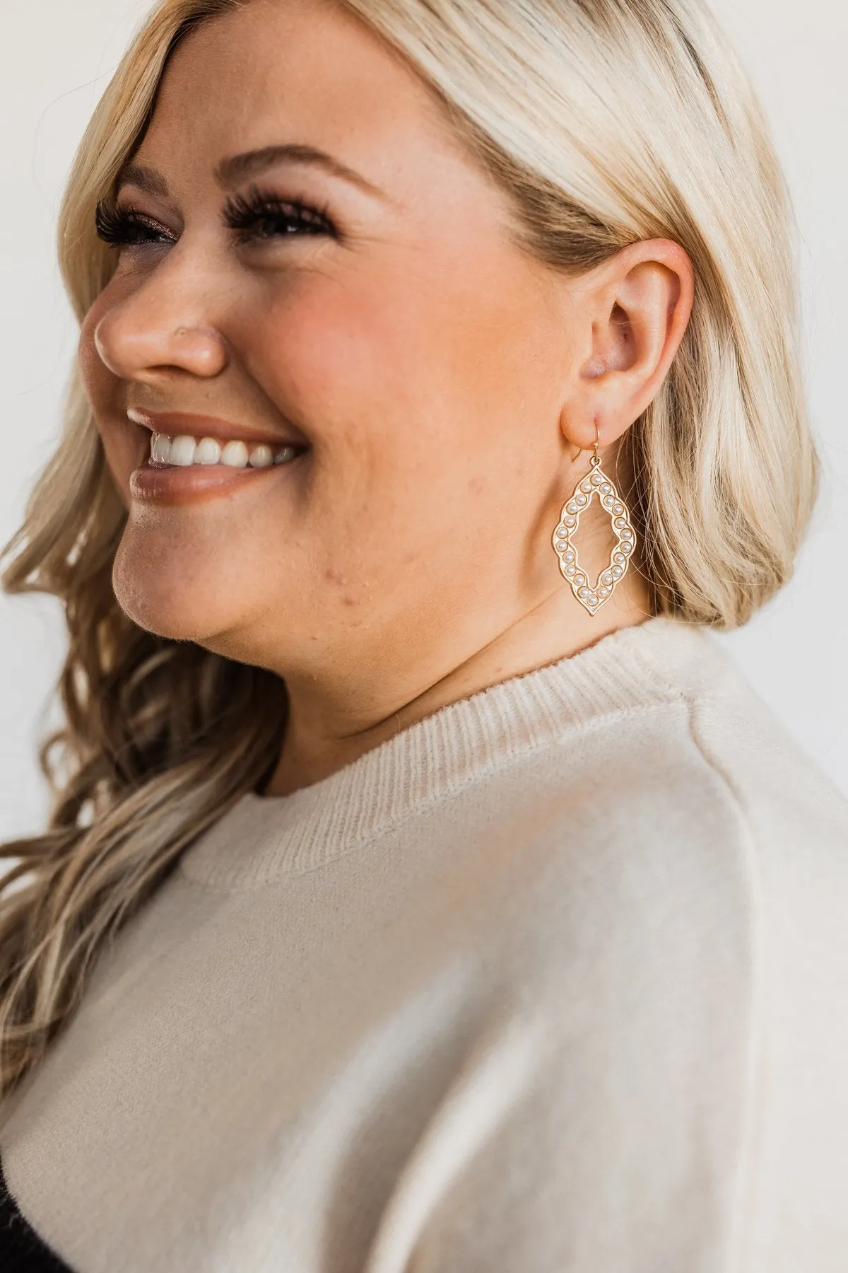 Beautifully Bold Dangle Pearl Earrings- Gold