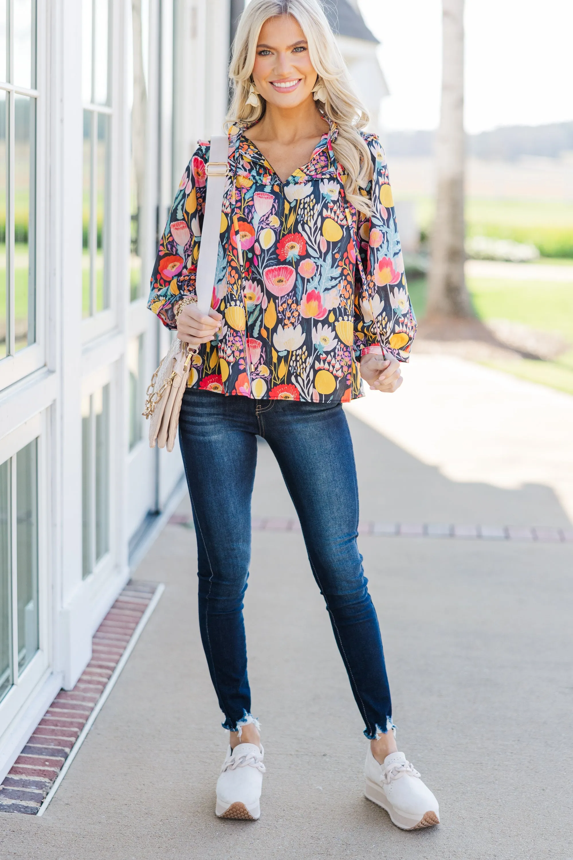 Better Believe It Mustard Floral Blouse