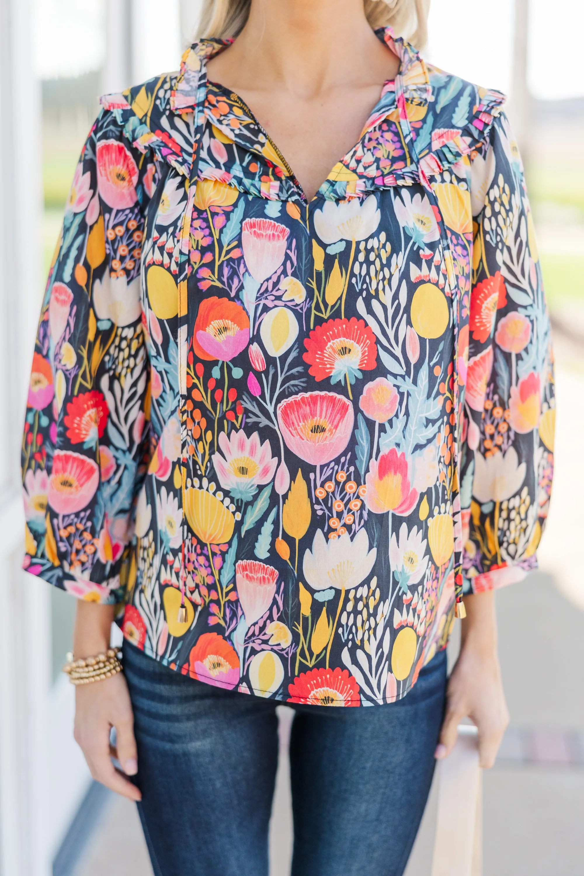 Better Believe It Mustard Floral Blouse