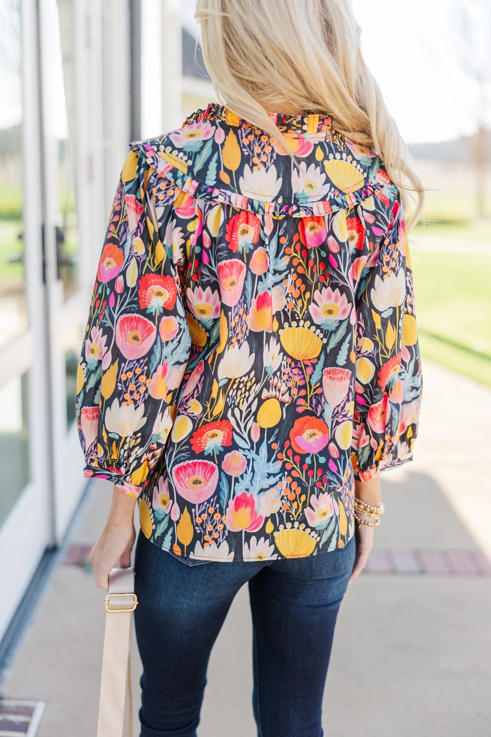 Better Believe It Mustard Floral Blouse