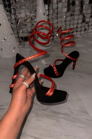 Bliss - Rhinestone Embellished Platform Stiletto Heels, Adjustable Spiral Coil Strap, Glamorous Party Footwear, Bold & Elegant for Special Occasions