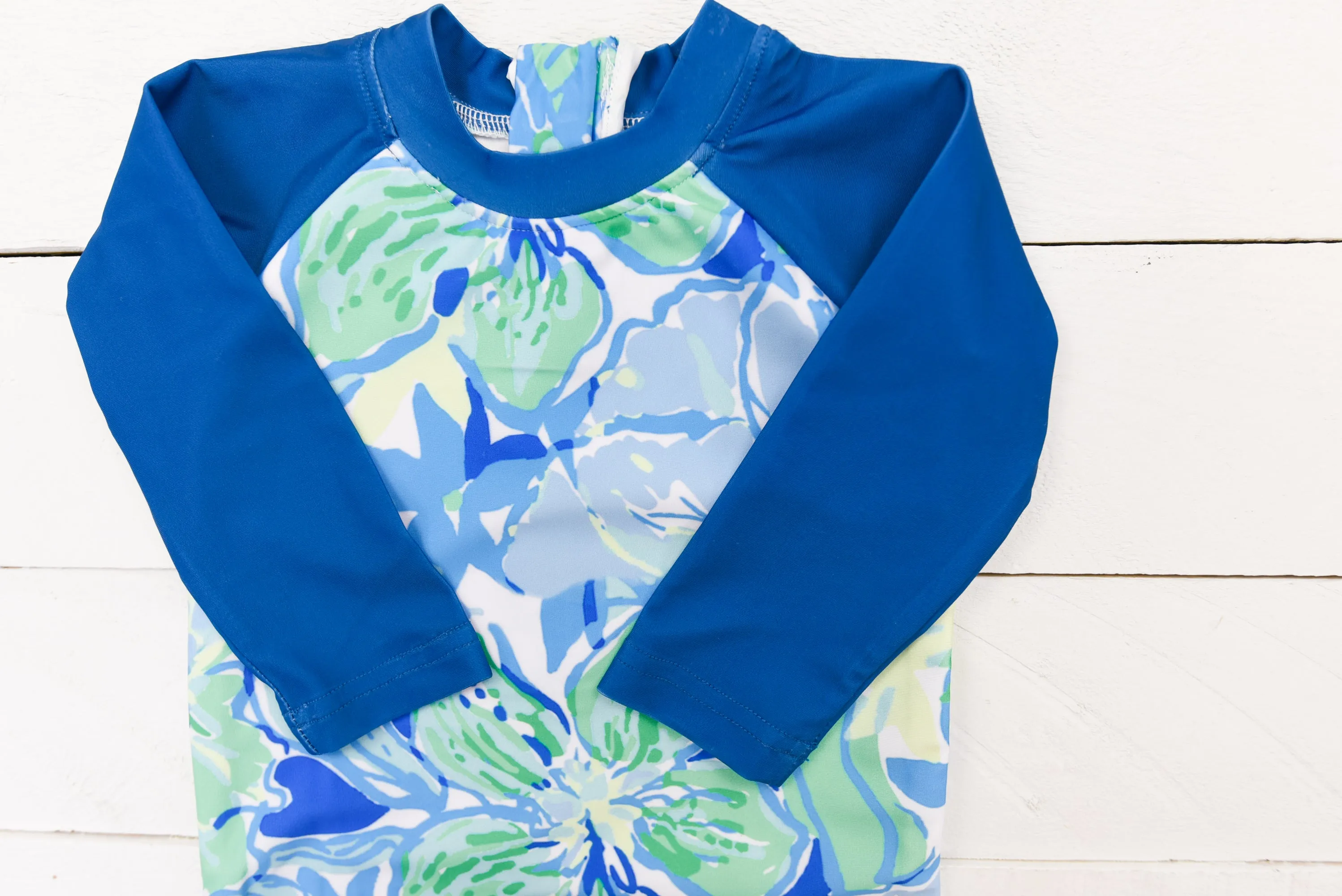 Blue Floral Boys Rashguard Suit