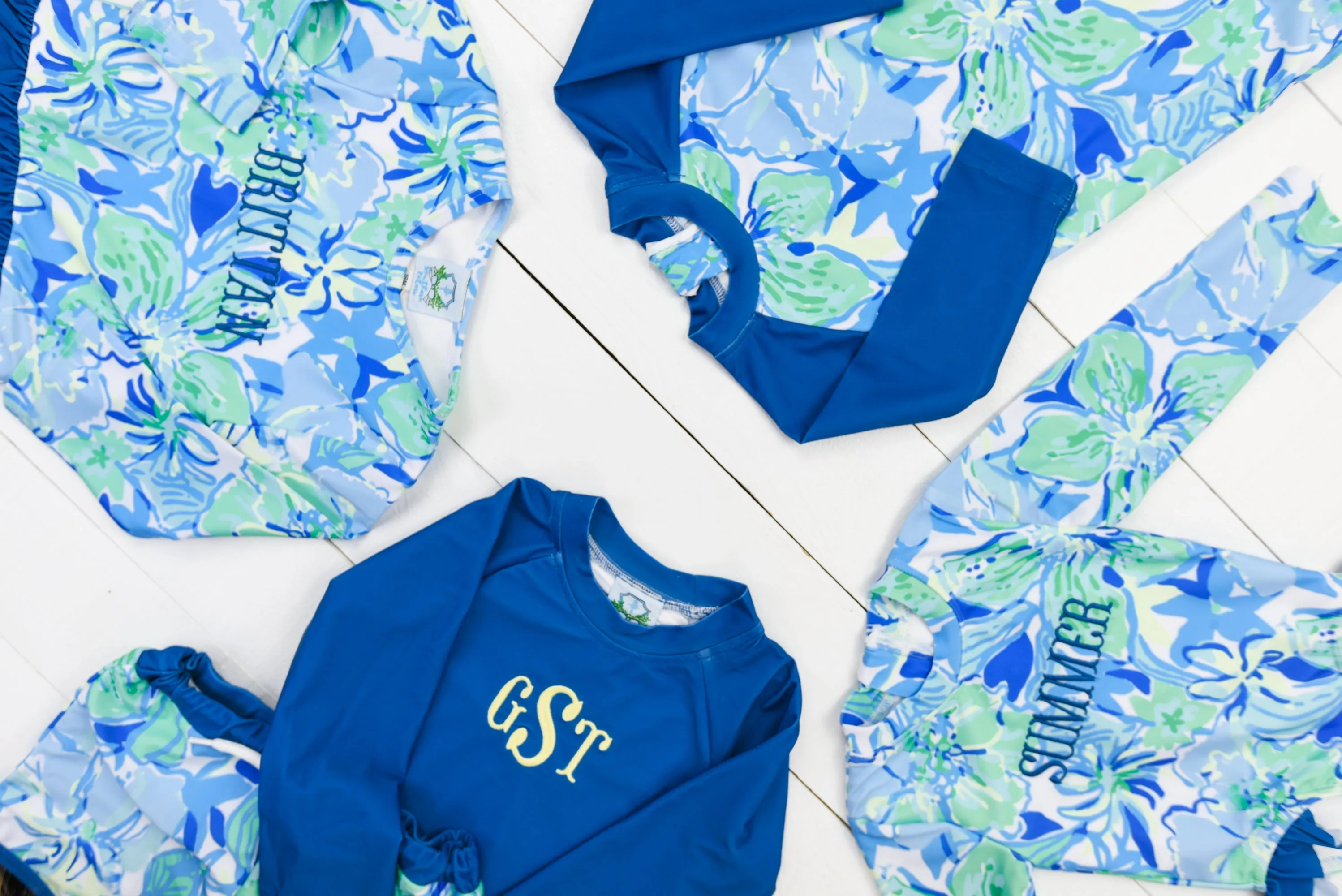 Blue Floral Boys Rashguard Suit