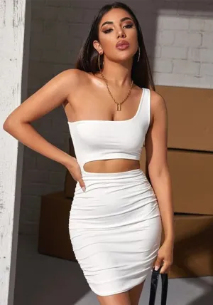 Bold One-Shoulder Cutout Bodycon Mini Dress with Pleated Detailing