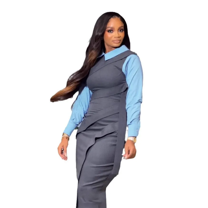 Bold Patchwork Contrast Color Split Bodycon Dress