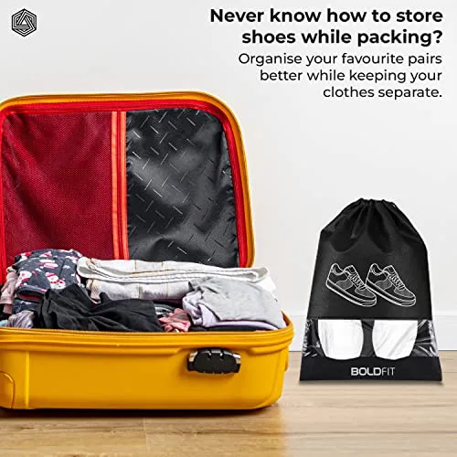 Boldfit Shoe Bag for Travel & Storage Travel Organizer for Women & Men Travel Accessories Shoe Organizer Shoe Bags Pouches Travel Shoe Cover for Travelling Travel Essentials - Pack of 6 Shoe Pouch