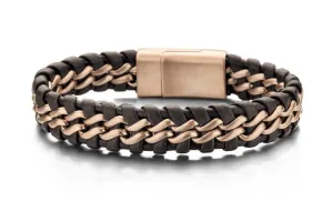 Bracelet Brown Braided Leather & Stainless Steel - 7FB-0063