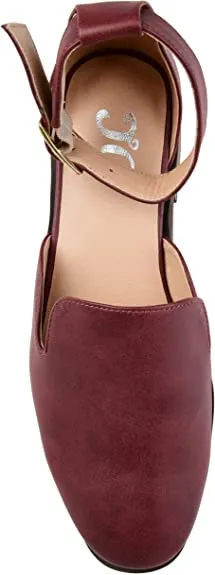 Brinley Co. Womens Square Toe Ankle Strap Flat Wine, 6 Regular US