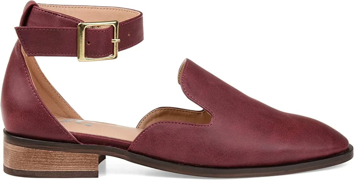 Brinley Co. Womens Square Toe Ankle Strap Flat Wine, 6 Regular US