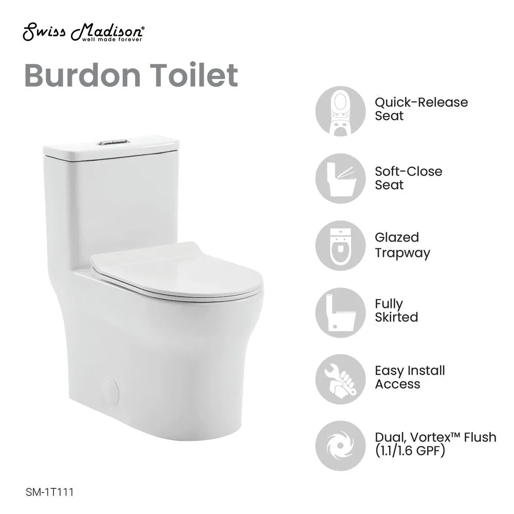 Burdon One-Piece Elongated Toilet Vortex Dual-Flush 1.1/1.6 gpf