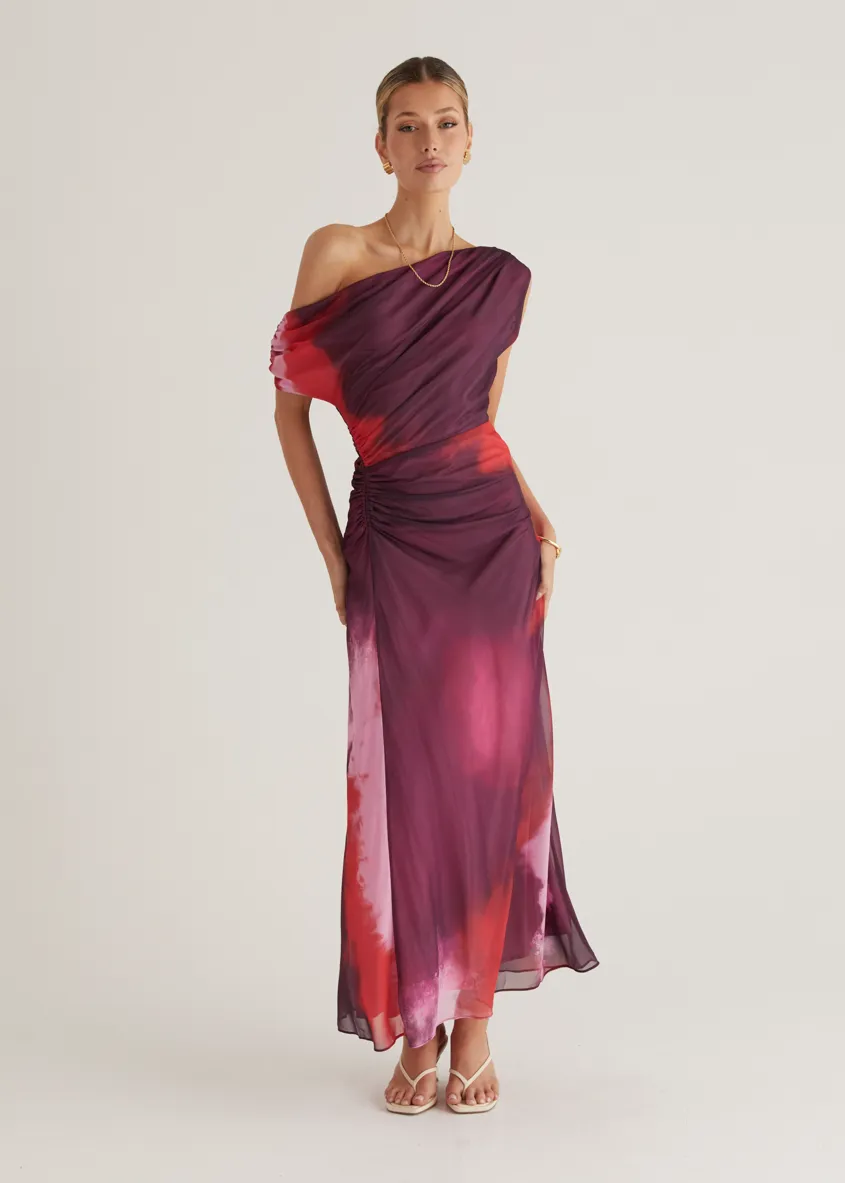 Byron One Shoulder Maxi Dress - Plum Tie Dye