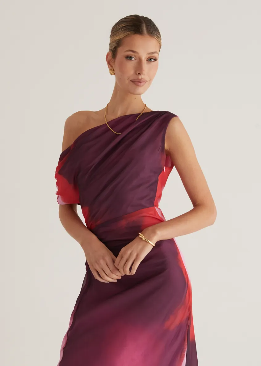 Byron One Shoulder Maxi Dress - Plum Tie Dye