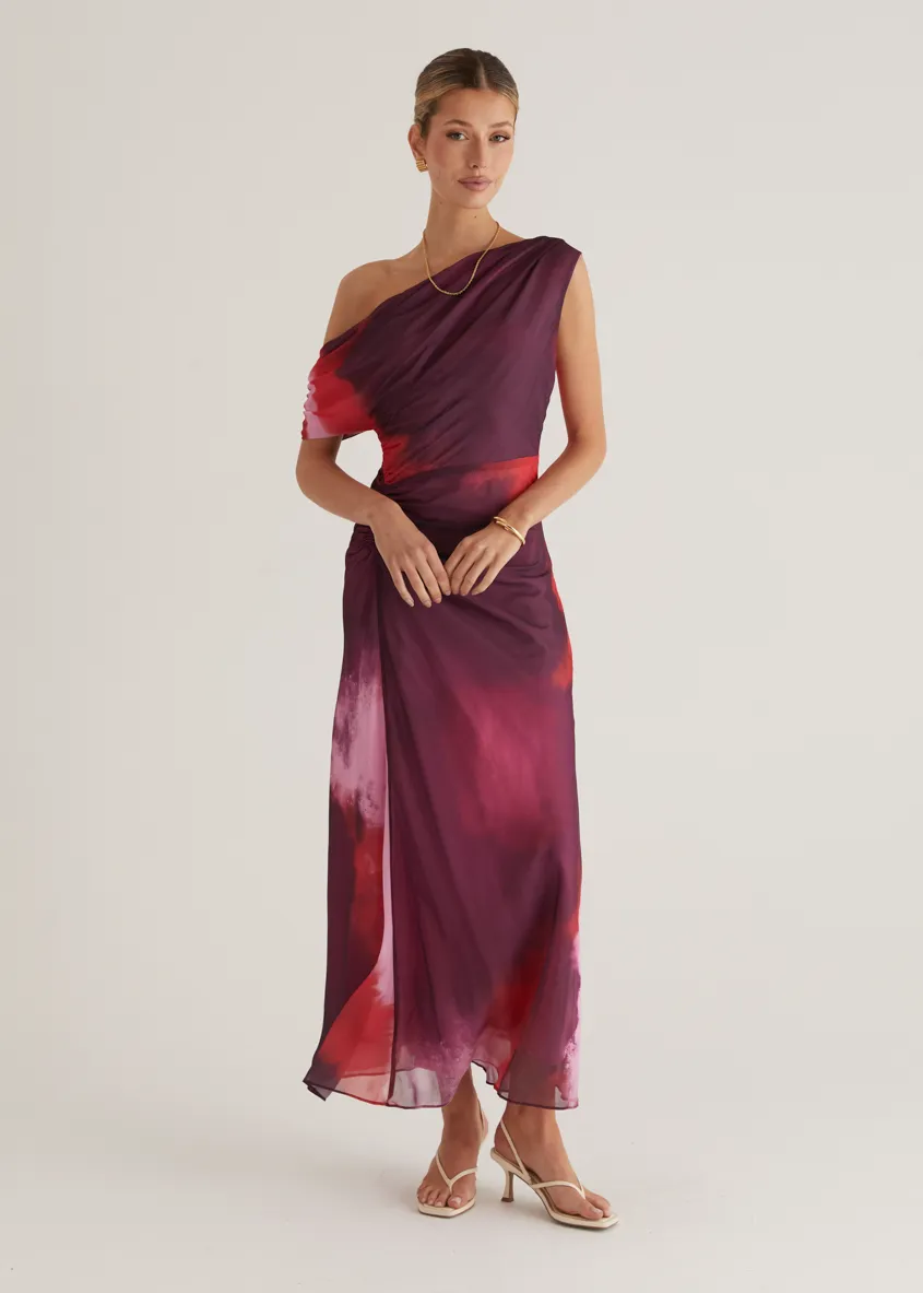 Byron One Shoulder Maxi Dress - Plum Tie Dye