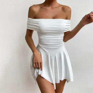 Calista Off-Shoulder Ruched Fit & Flare Mini Dress