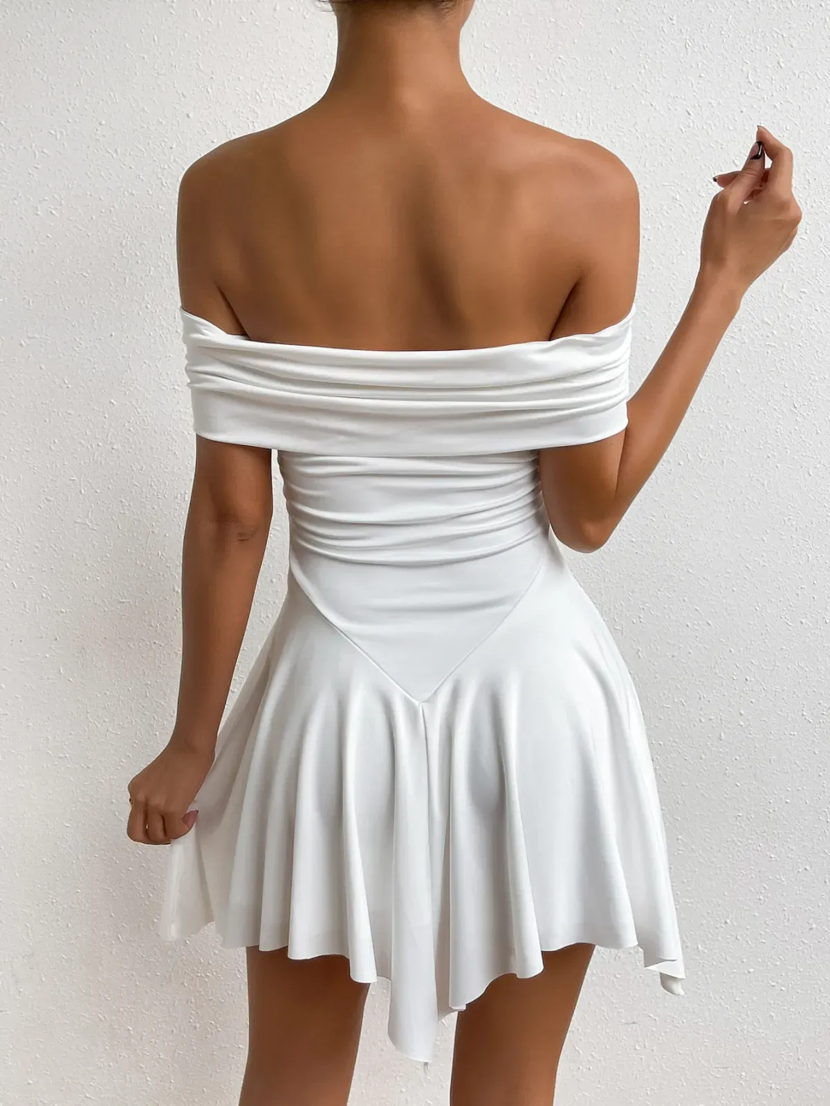 Calista Off-Shoulder Ruched Fit & Flare Mini Dress