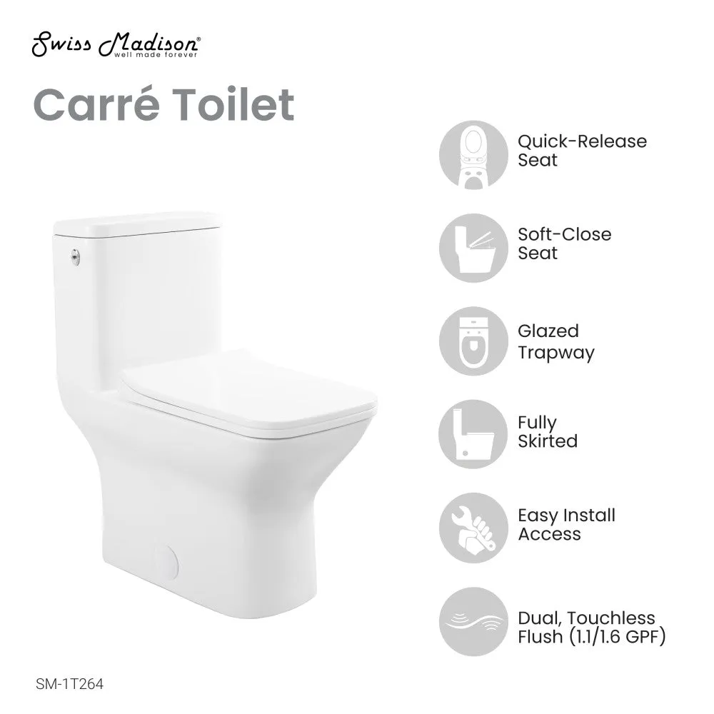 Carre One-Piece Square Toilet Dual-Flush 1.1/1.6 gpf, Touchless