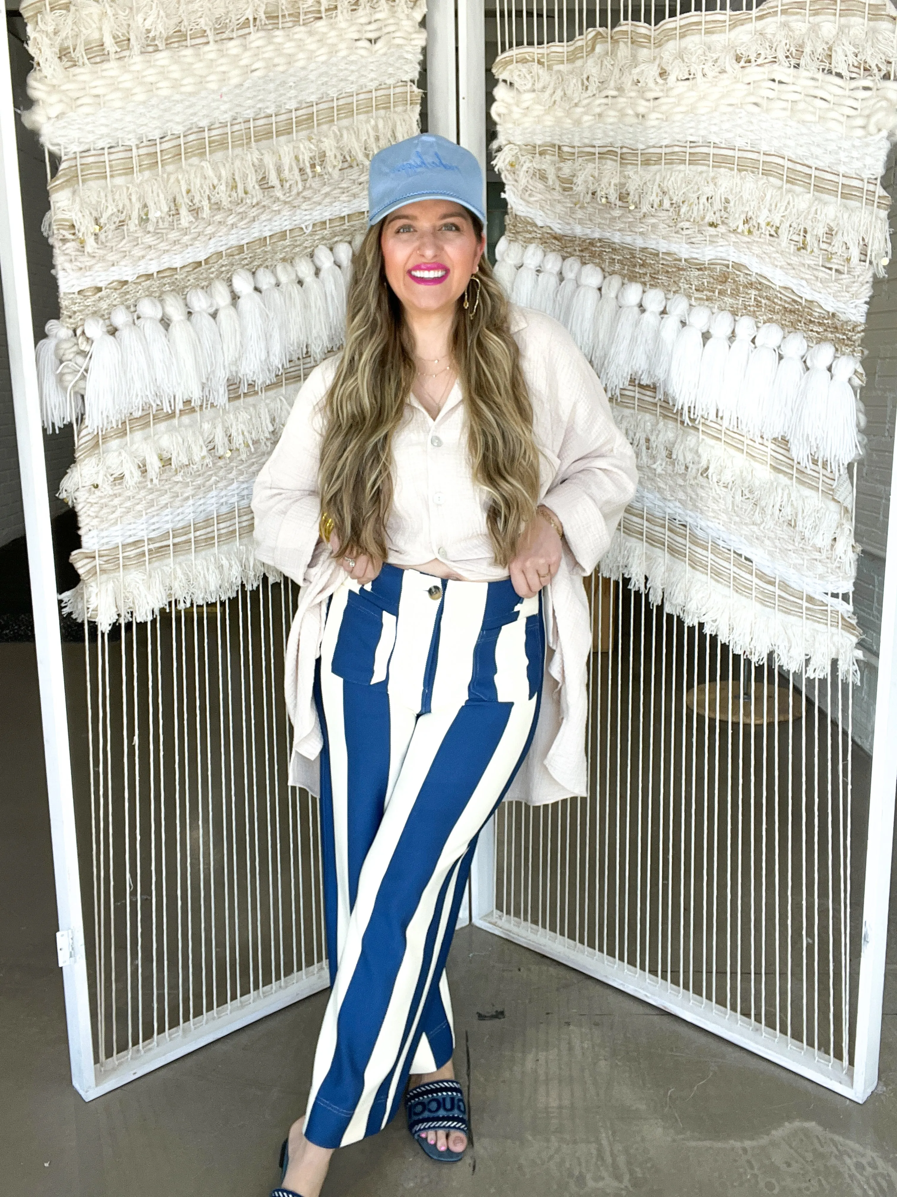 Colette Cropped Wide Pants - Blue   White