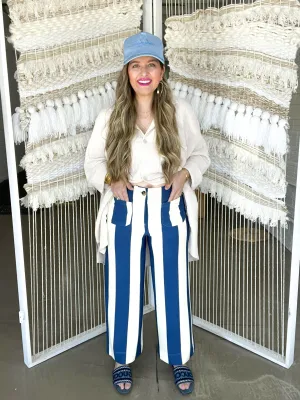 Colette Cropped Wide Pants - Blue   White