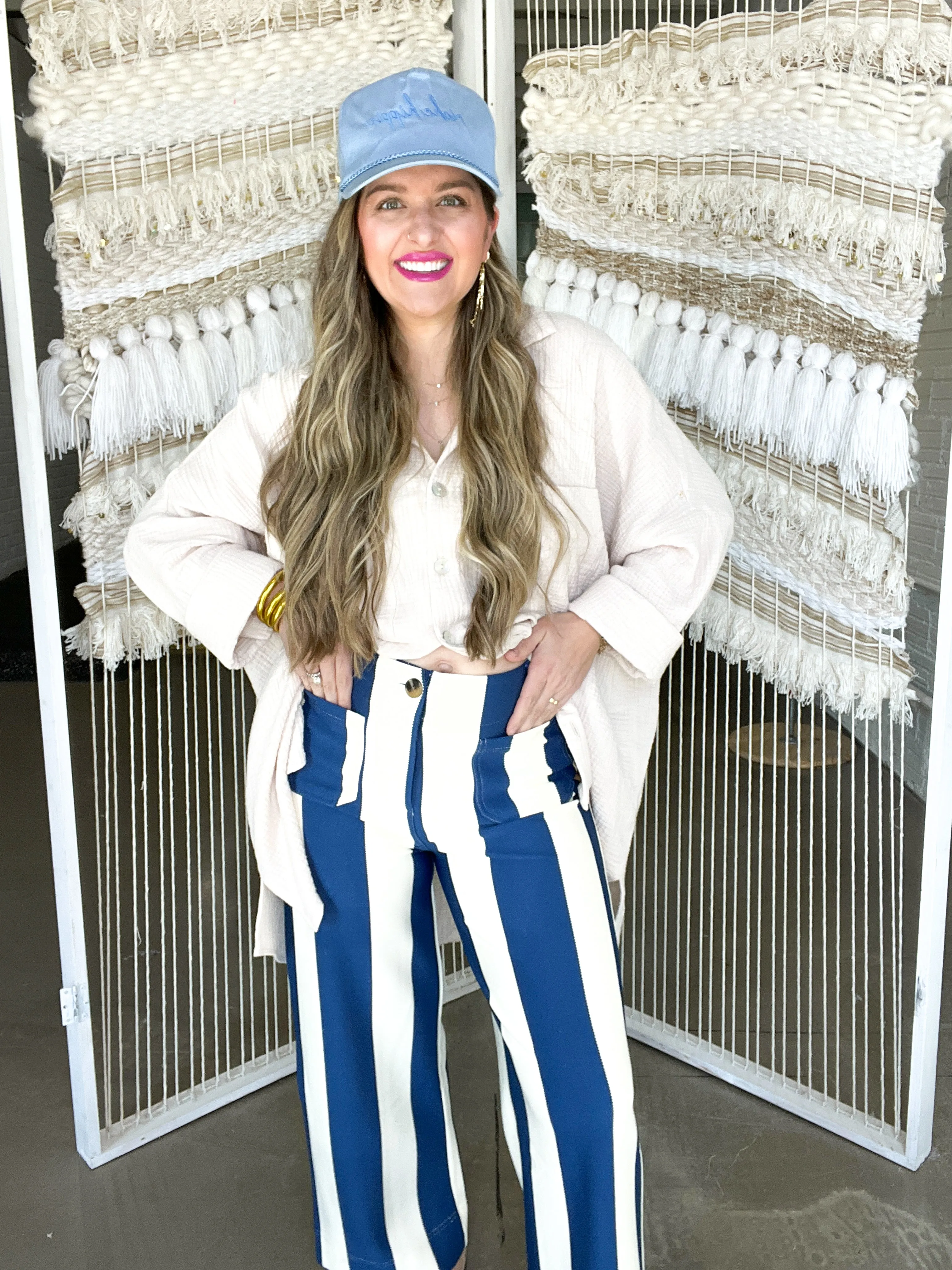 Colette Cropped Wide Pants - Blue   White