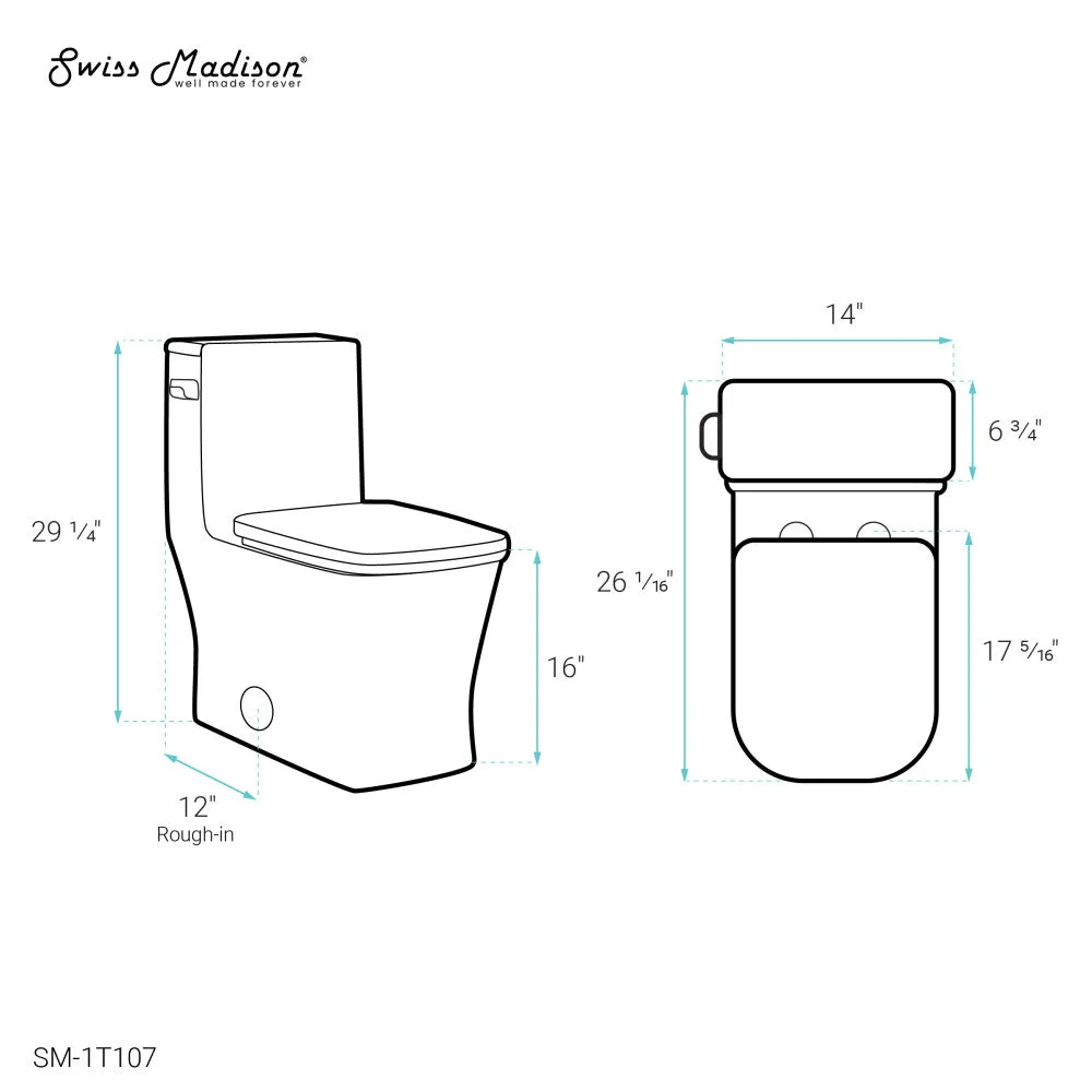 Concorde One-Piece Square Left Side Flush Handle Toilet 1.28 gpf
