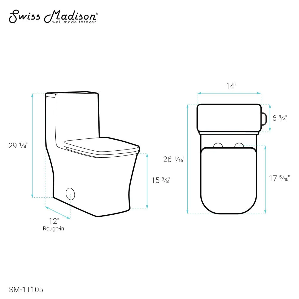 Concorde One Piece Square Right Side Flush Handle Toilet 1.28 gpf