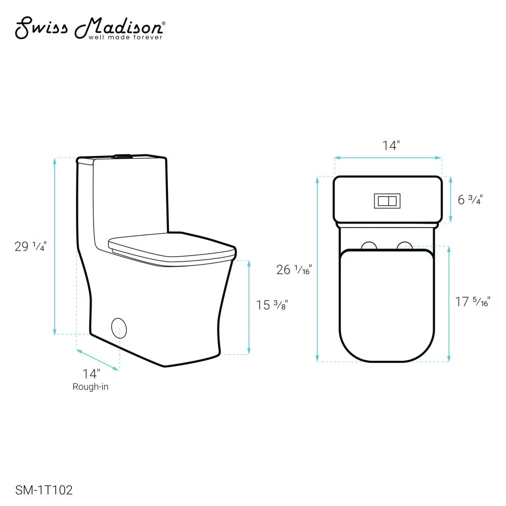 Concorde One-Piece Square Toilet, 14" Rough-In 1.1/1.6 gpf