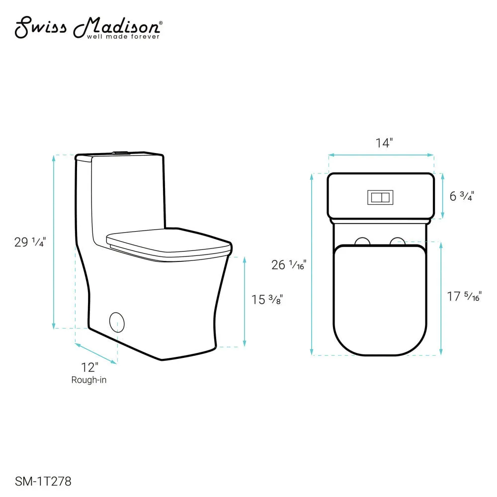 Concorde One Piece Square Toilet Dual Flush 1.1/1.6 gpf with 10" Rough In