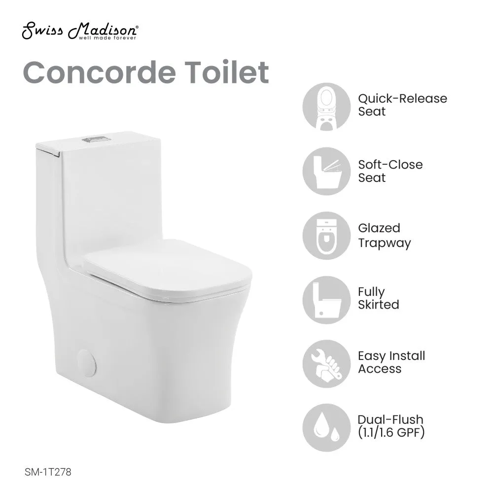 Concorde One Piece Square Toilet Dual Flush 1.1/1.6 gpf with 10" Rough In