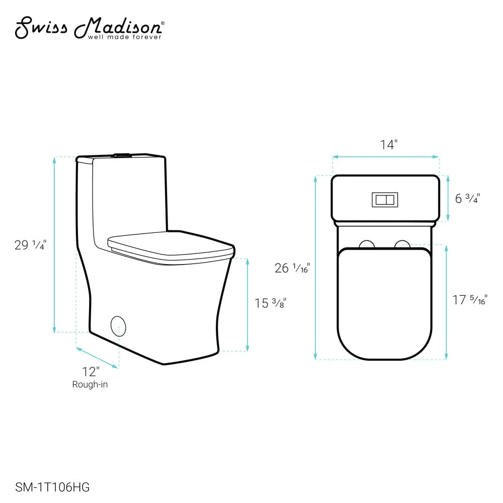 Concorde One Piece Square Toilet Dual Flush, Brushed Gold Hardware 1.1/1.6 gpf