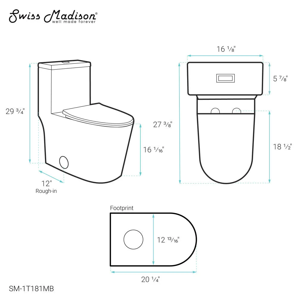 Dreux One Piece Elongated Dual Flush Toilet with 0.95/1.26 GPF in Matte Black