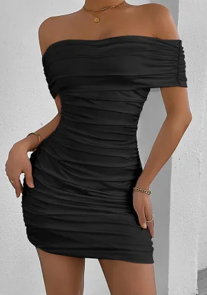 Elegant Off-Shoulder Ruched Bodycon Dress for Bold Sophistication