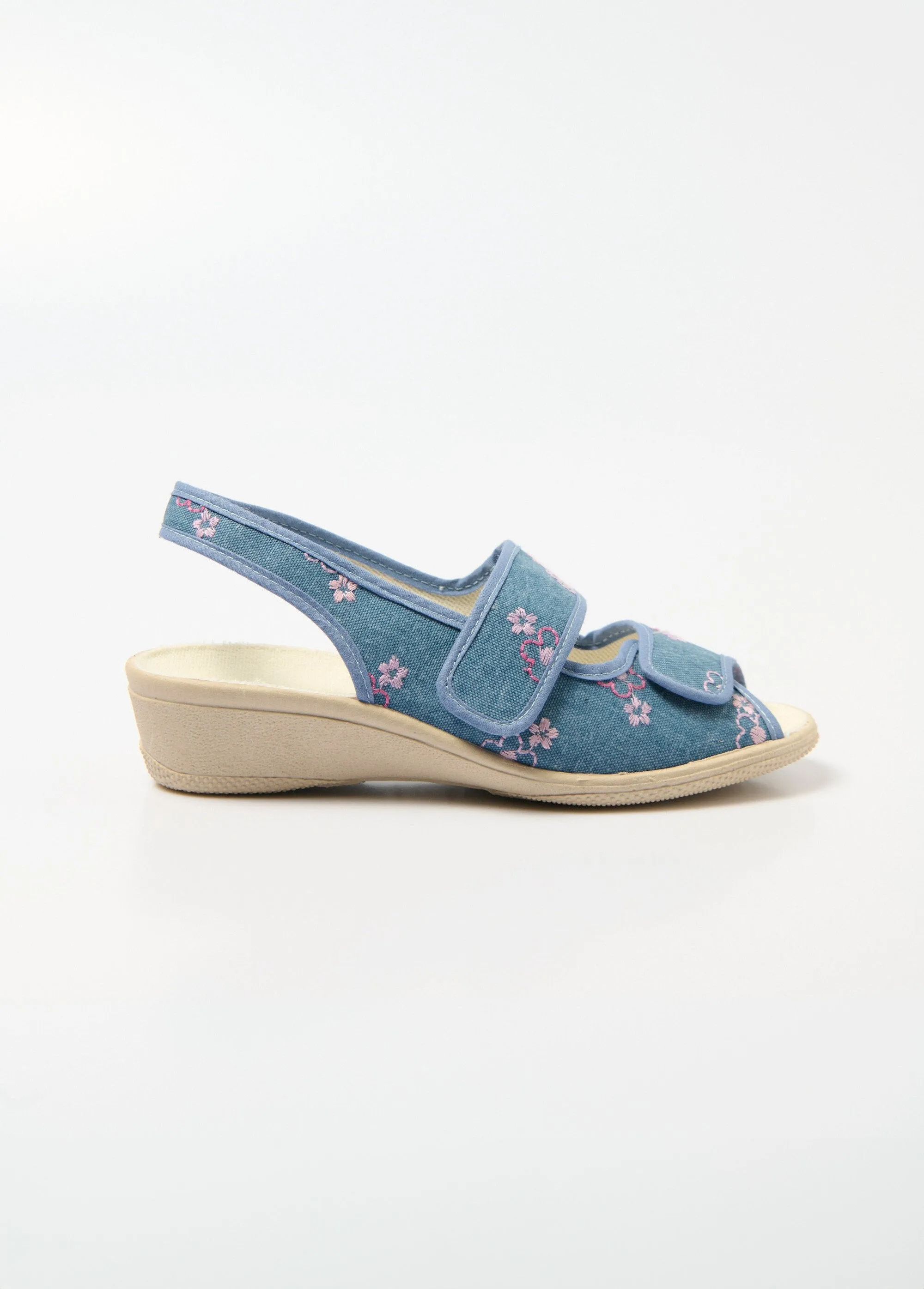 Embroidered wedge sandals comfort width velcro
