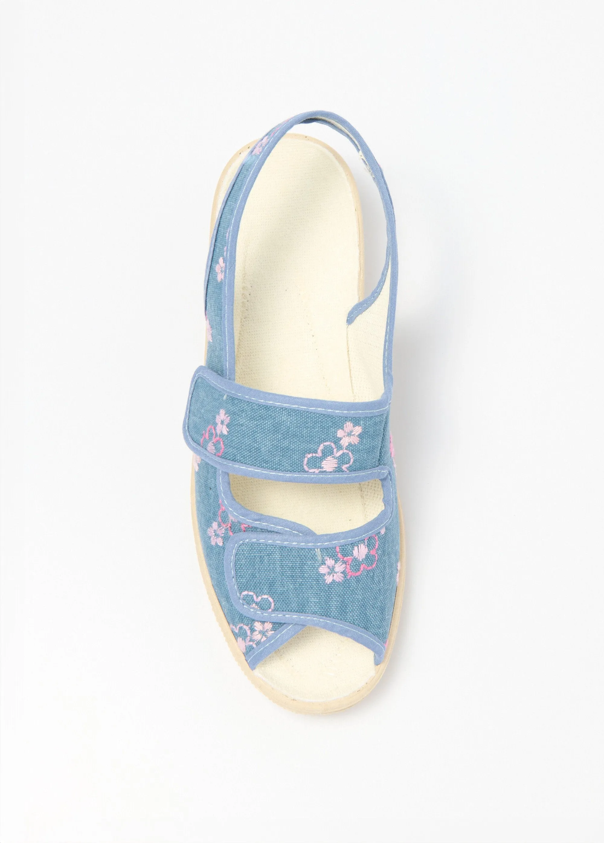Embroidered wedge sandals comfort width velcro