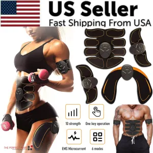 EMS Abdominal Muscle Trainer - Portable 6 Mode Device with 10 Intensity Levels for Abs, Arms, and Hips