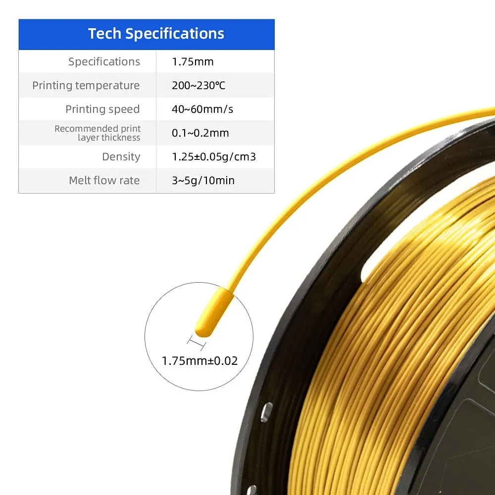 Flashforge 3D Printer Filament Silk PLA 1.75mm 1kg Spool-Dimensional Accuracy  /- 0.02mm (Gold)