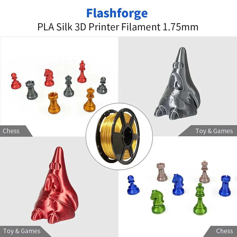 Flashforge 3D Printer Filament Silk PLA 1.75mm 1kg Spool-Dimensional Accuracy  /- 0.02mm (Gold)