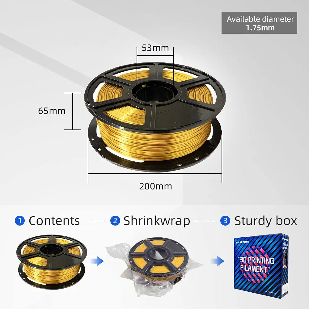 Flashforge 3D Printer Filament Silk PLA 1.75mm 1kg Spool-Dimensional Accuracy  /- 0.02mm (Gold)