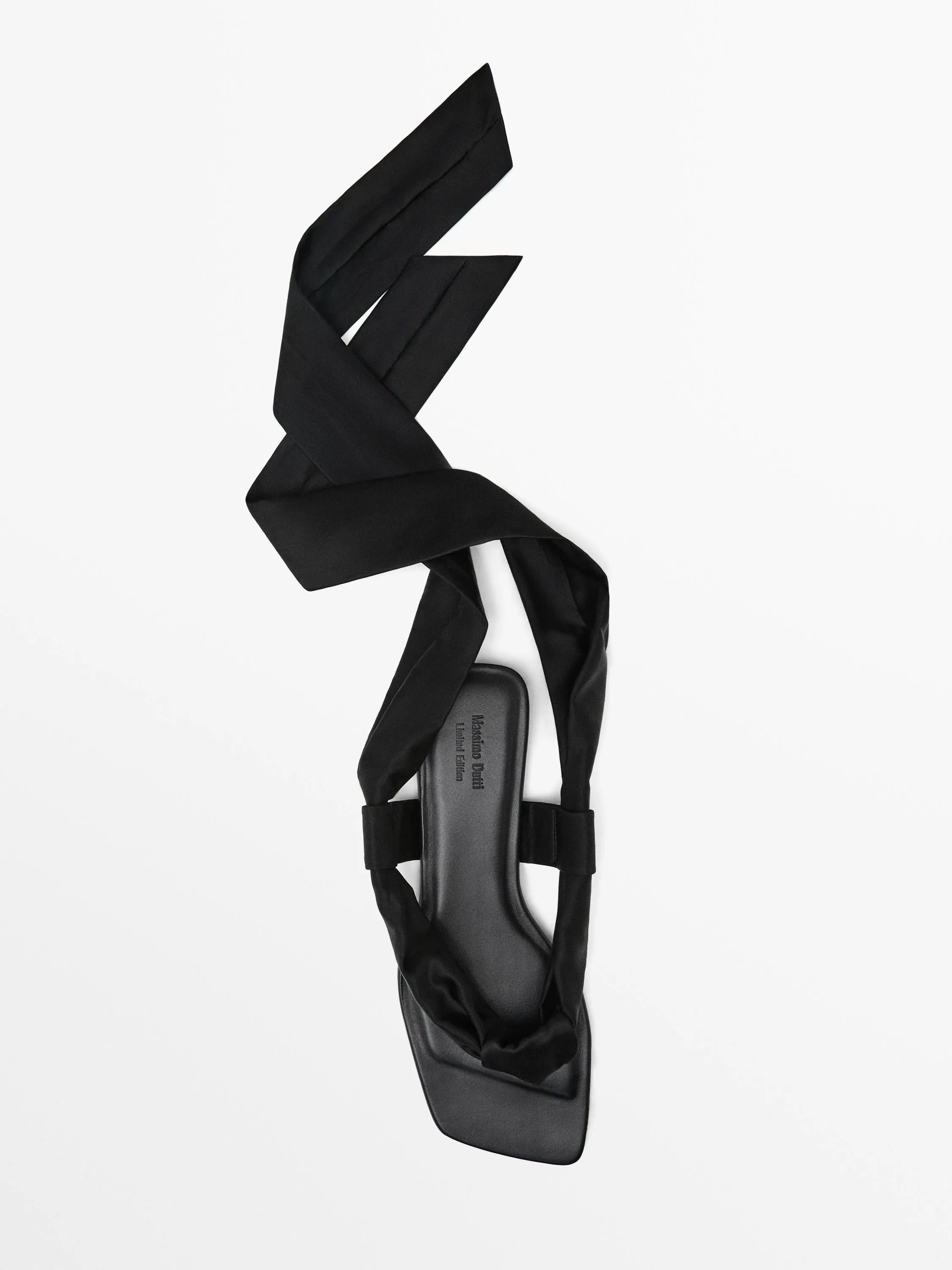 Flat satin sandals with tie detail
