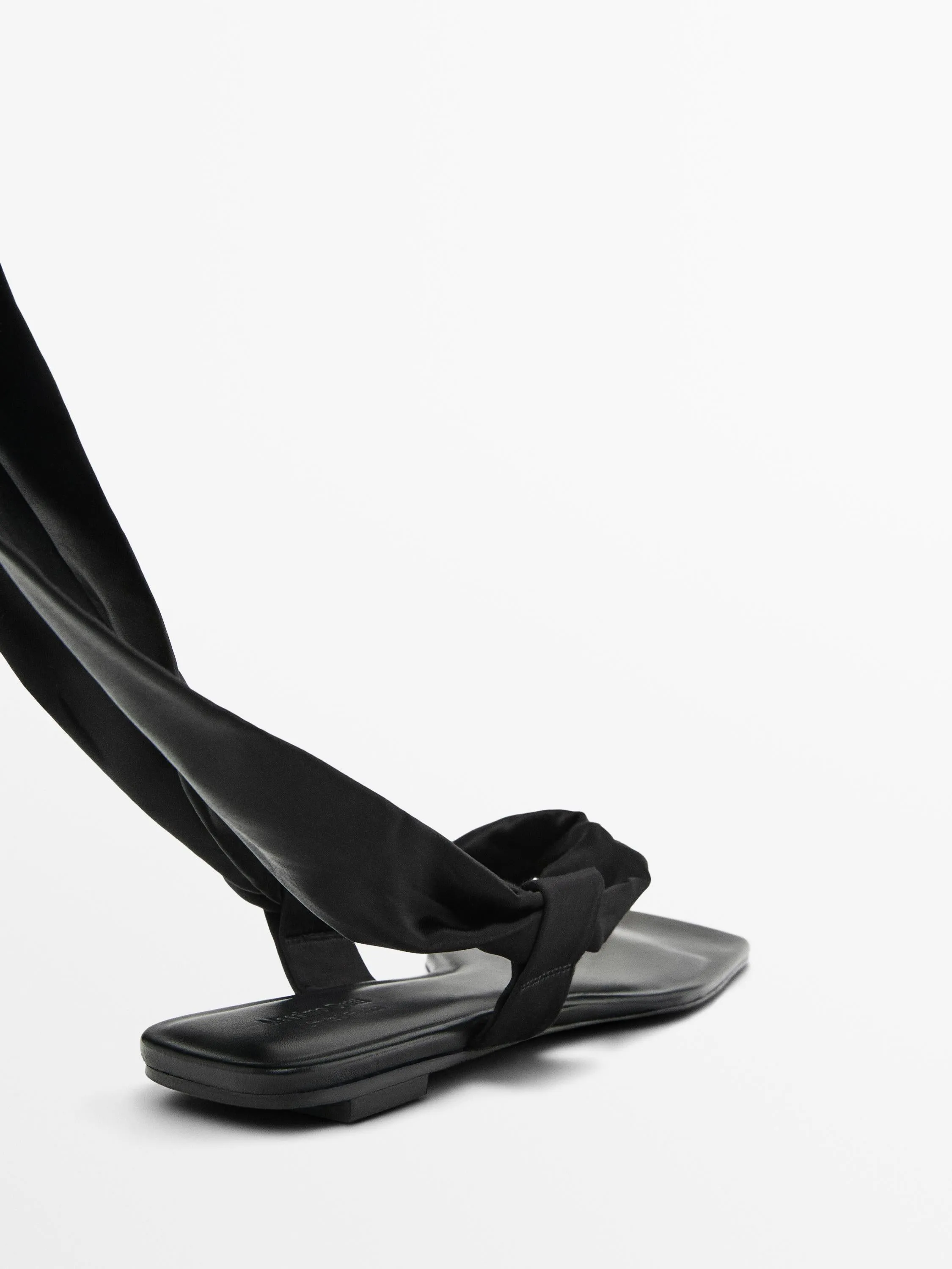 Flat satin sandals with tie detail