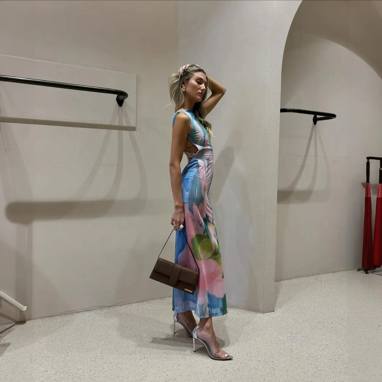 Floral Print Form-Fitting Mid-Calf Dress